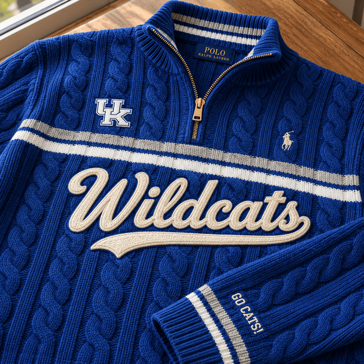KWC Premium Varsity Cable-Knit Quarter-Zip Sweater NHVH