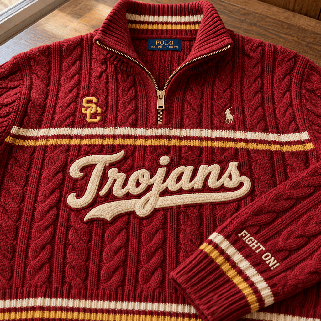 USC Premium Varsity Cable-Knit Quarter-Zip Sweater NHVH
